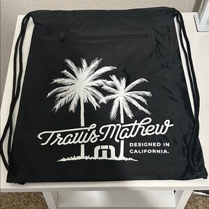 Travis Mathew Black and White Drawstring Backpack